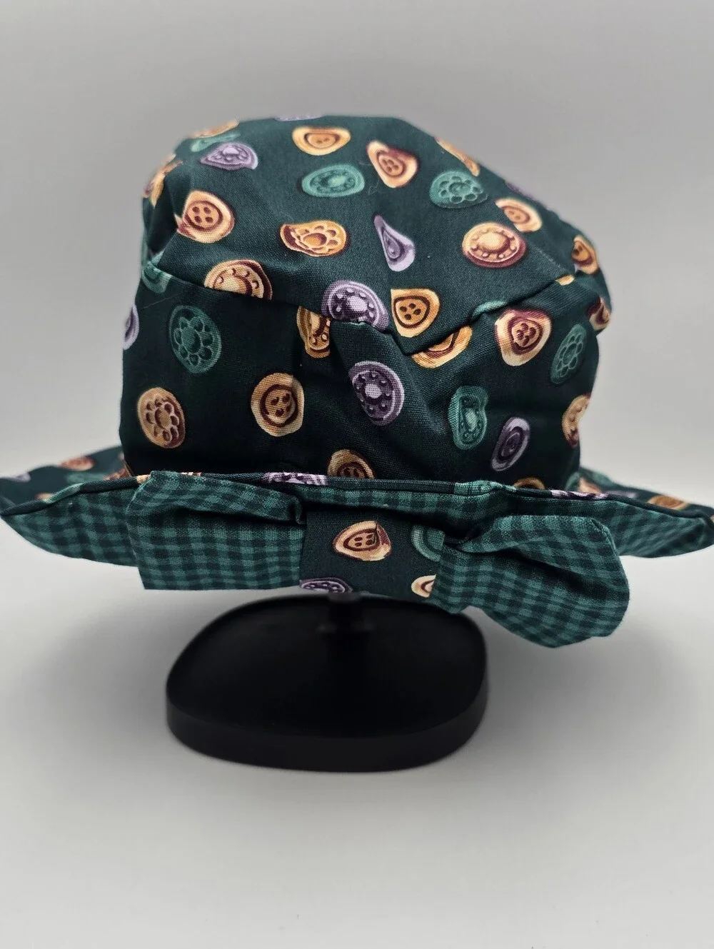 Girls Buttons Print Bucket Hat With Bow